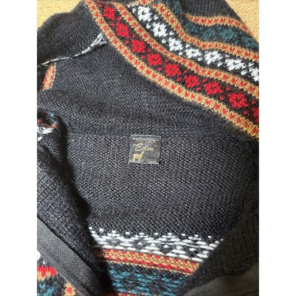 Zip Front Alpaca Hooded Cardigan Sweater size L Multicolor Pockets Knit C3 - Picture 3 of 7